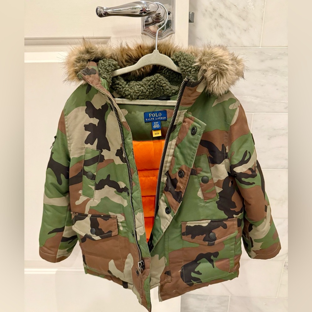 Boys 3T Ralph Lauren Camouflage Faux-Fur-Trim Down Parka